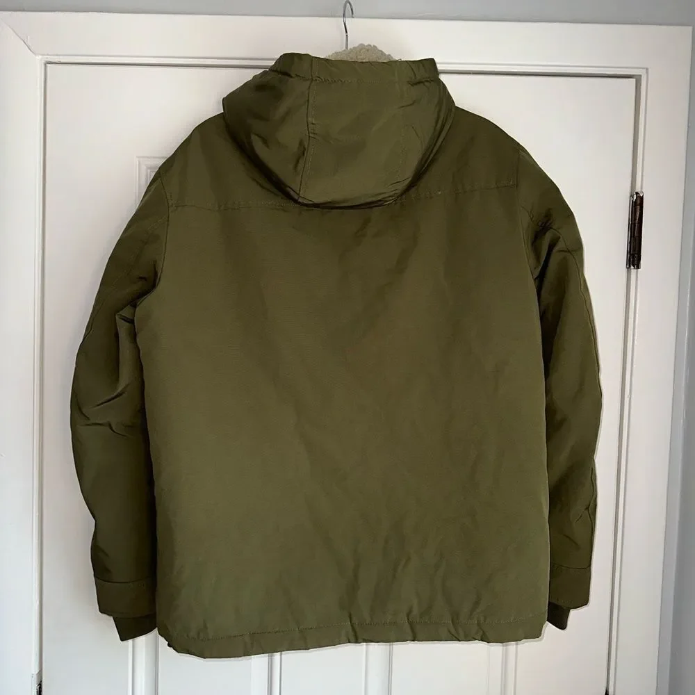 ZARA MENS SIZE M QUILTED OUFFER JACKET KHAKI GREEN‎ with hood